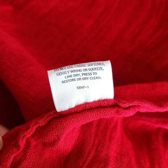 Eileen Fisher 100% Linen Top Red Womens XL Semi Sheer Minimalist Mandarin Button - Picture 9 of 12